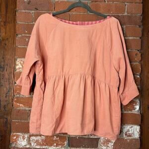 Anthropologie Maeve Maria Babydoll Blouse in Pink Corduroy Button Back Sz M